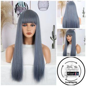 REMINGTON I  Blue Denim Long  Wig w/ Blunt Bangs